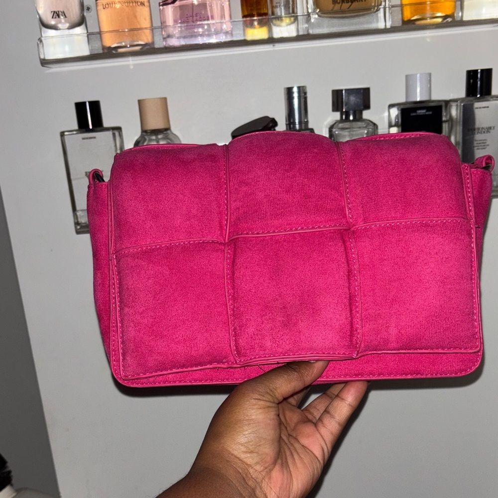 Vibrant Pink Suede Crossbody Bag